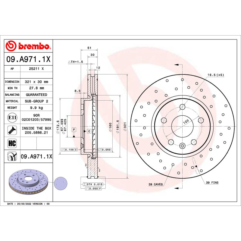 Brembo OE 10 - 15 Chevrolet Camaro/10 - 17 Equinox/14 - 20 Impala Drilled Xtra Brake Disc - Front - My Store