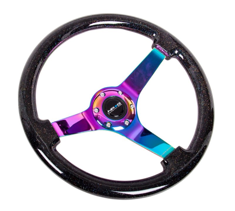 NRG Reinforced Steering Wheel (350mm / 3in. Deep) Classic Blk Sparkle w/4mm Neochrome 3 - Spoke Center - My Store