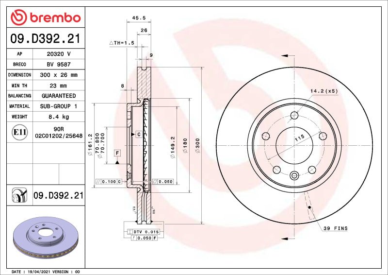 Brembo OE 14 - 15 Chevrolet Cruze/19 - 22 Equinox/Malibu/21 - 24 Trailblazer UV Coated Brake Disc - Front - My Store