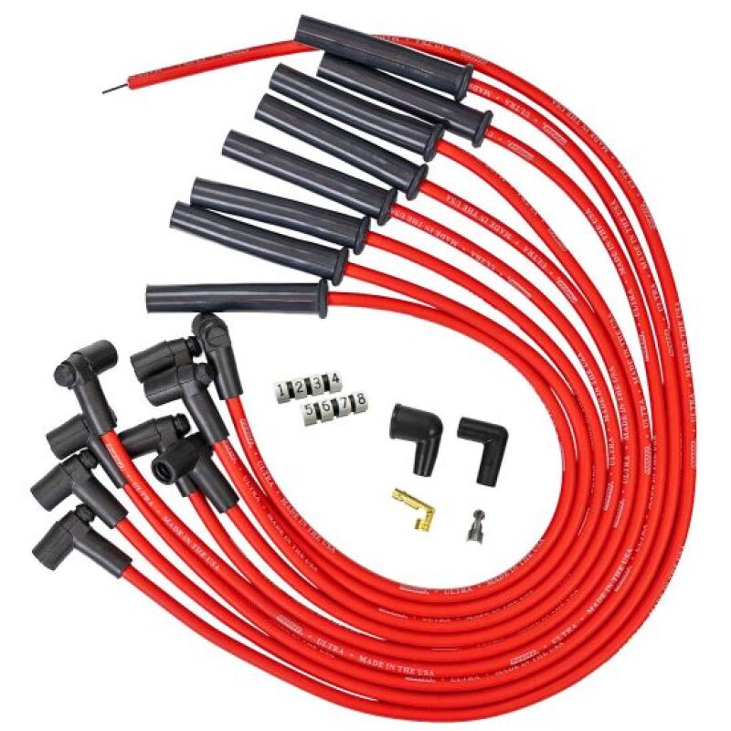 Moroso Ford 351C HEI - Style Cap Ultra 350 8mm Multi - Angle Boot Ignition Spark Plug Wire Set - Red - My Store