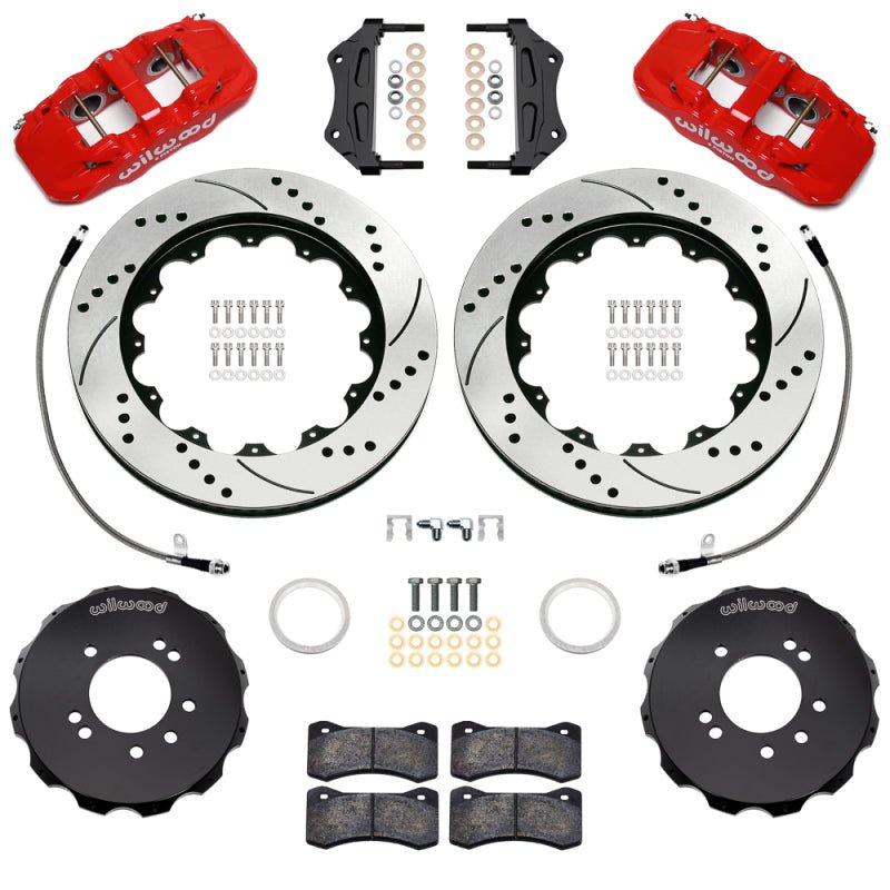 Wilwood 99 - 02 Nissan Skyline Aerolite 6R Front BBK w/ 14.00in D/S Rotors & Flexlines - Red - My Store