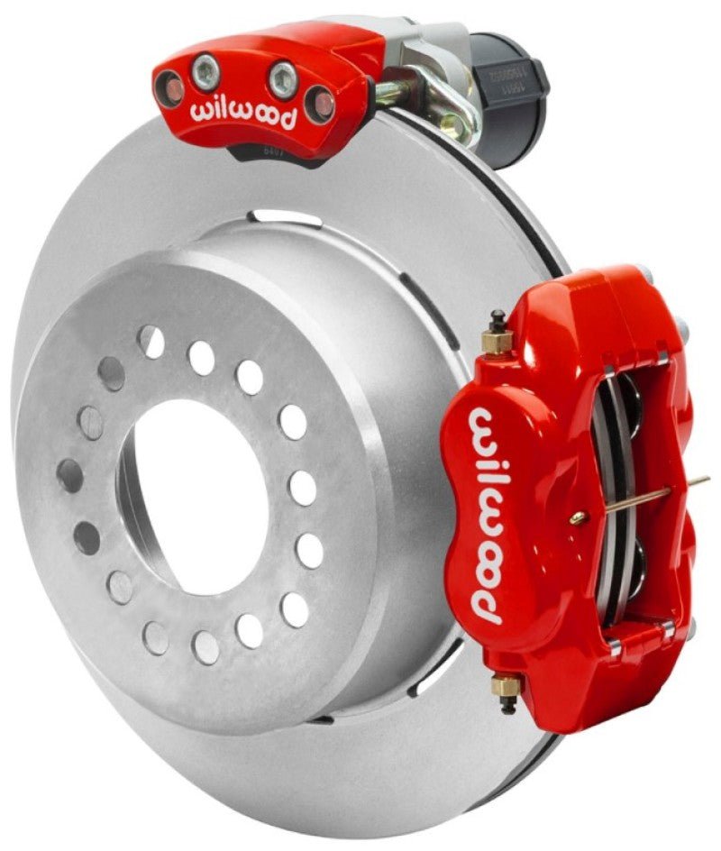 Wilwood Forged Dynalite Rear Electronic Parking Brake Kit - Red Powder Coat Caliper - Plain Rotor - My Store