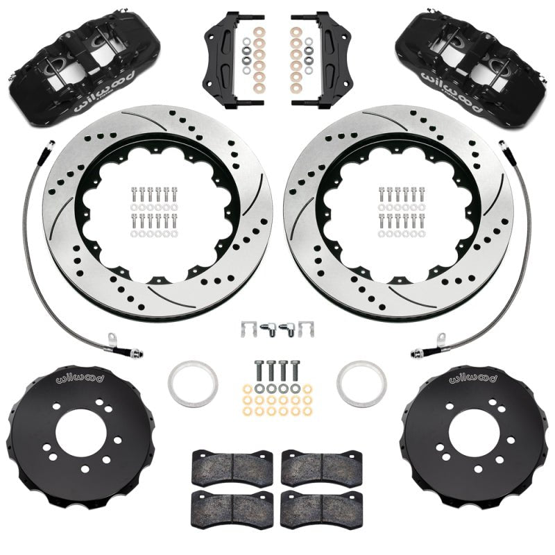 Wilwood 99 - 02 Nissan Skyline Aerolite 6R Front BBK w/ 14.00in D/S Rotors & Flexlines - Black - My Store