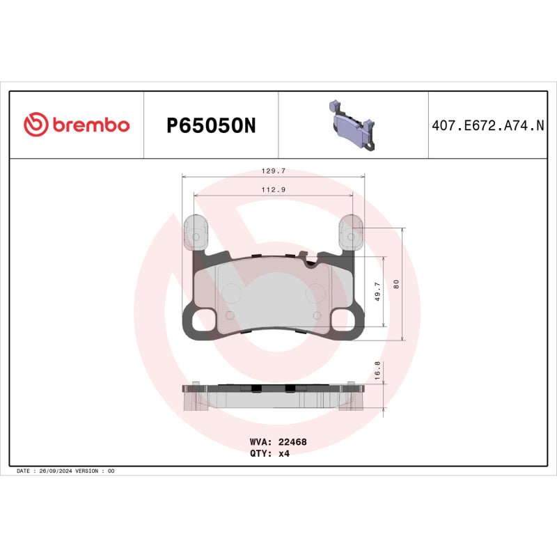 Brembo 20 - 21 Porsche 911/Panamera/Cayman/718 Cayman/718 Spyder Rear NAO Brake Pad - My Store