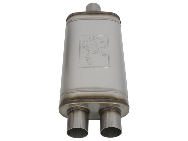 aFe MACHForce XP SS Muffler 2.5in Center Inlet / 2.5in Dual Outlets 18in L x 9in W x 4in H Body - My Store