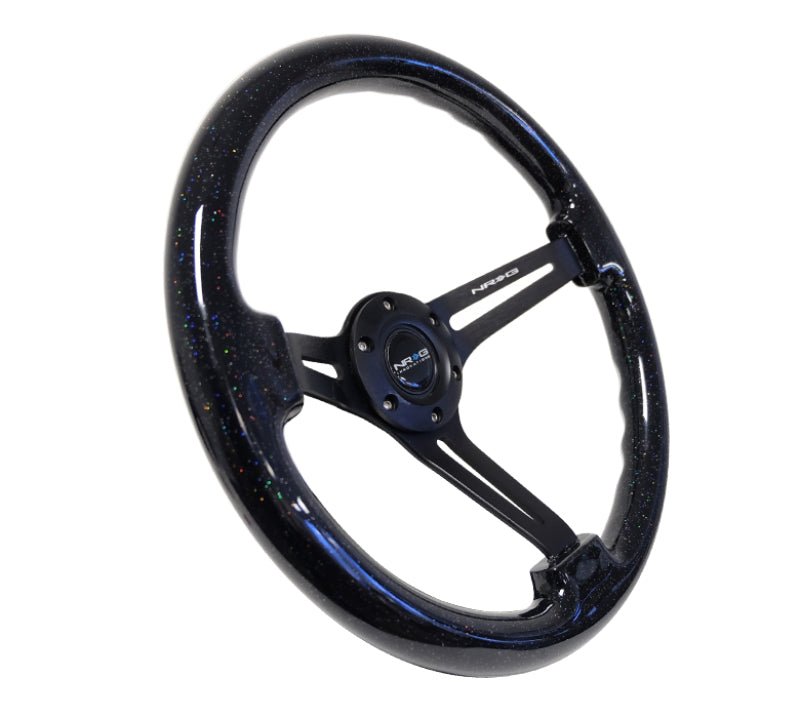 NRG Reinforced Steering Wheel (350mm / 3in. Deep) Black Multi Color Flake Wood w/ Black Matte Center - My Store