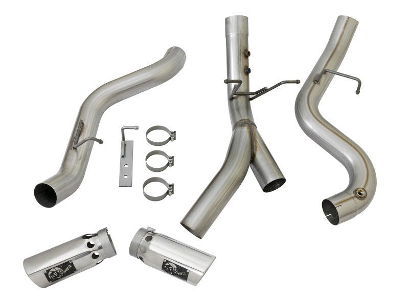 aFe ATLAS 4in DPF - Back Alum Steel Exhaust System w/Dual Exit Polished Tip 2017 GM Duramax 6.6L (td) - My Store