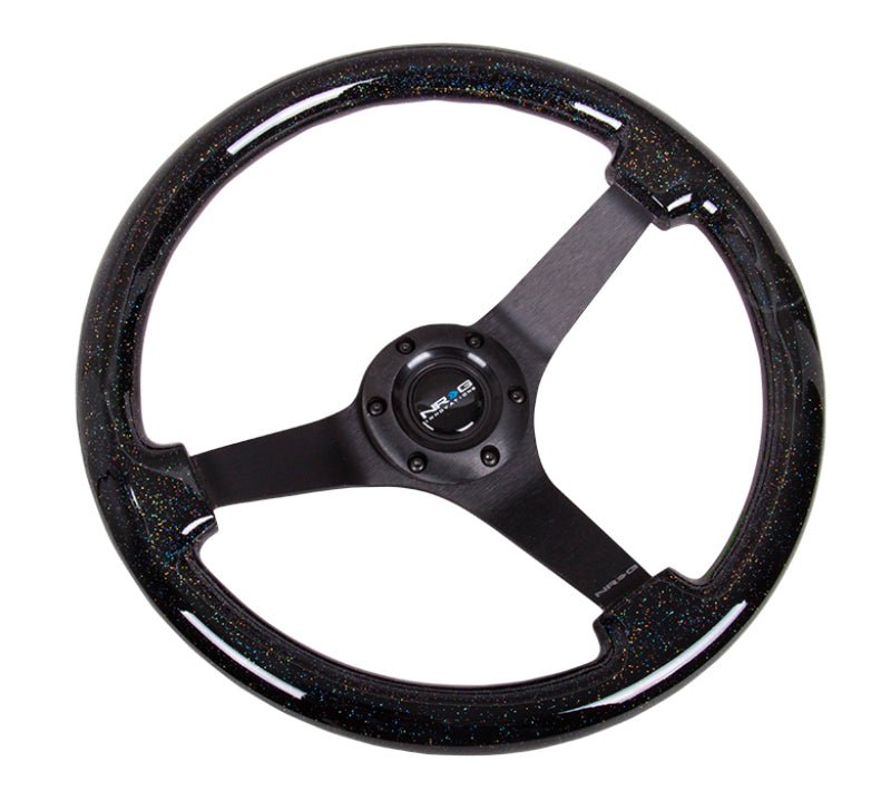 NRG Reinforced Steering Wheel (350mm / 3in Deep) Classic Blk Sparkle Wood Grain w/Blk 3 - Spoke Center - My Store