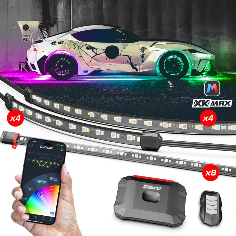 XK Glow XKmax RGBW 16pc Addressable Car Underglow + Interior + Wheel Kit - My Store