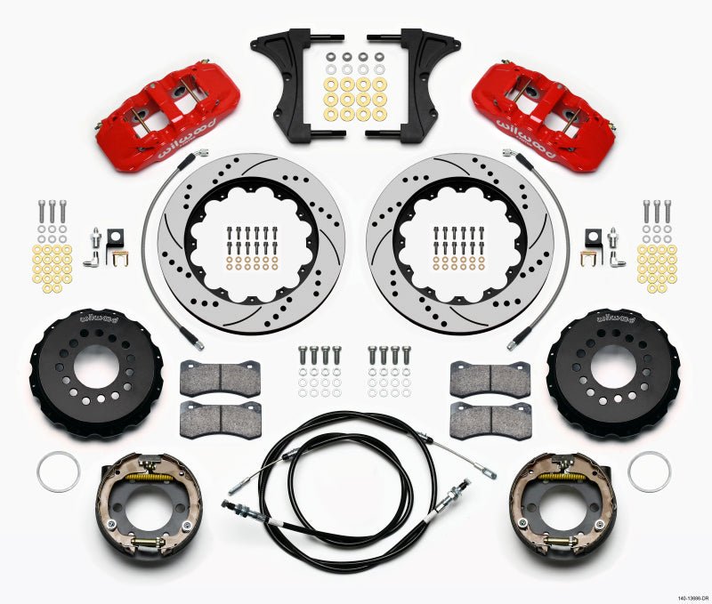 Wilwood AERO4 Rear Kit 14.00 Drilled Red 2005 - 2014 Mustang w/ BMR Suspn. w/Lines - My Store