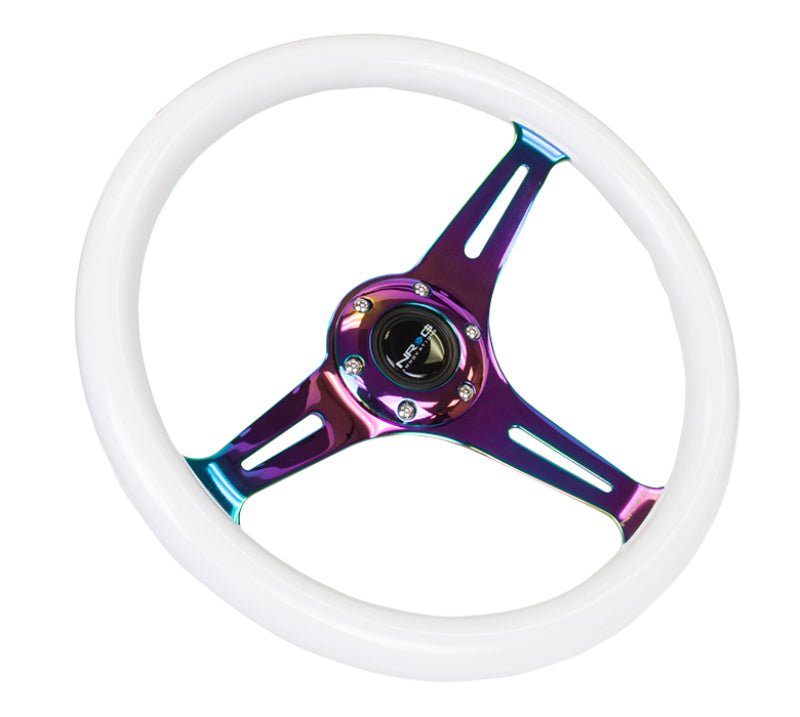 NRG Classic Wood Grain Steering Wheel (350mm) Glow - N - The - Dark Green Grip w/Neochrome 3 - Spoke Center - My Store