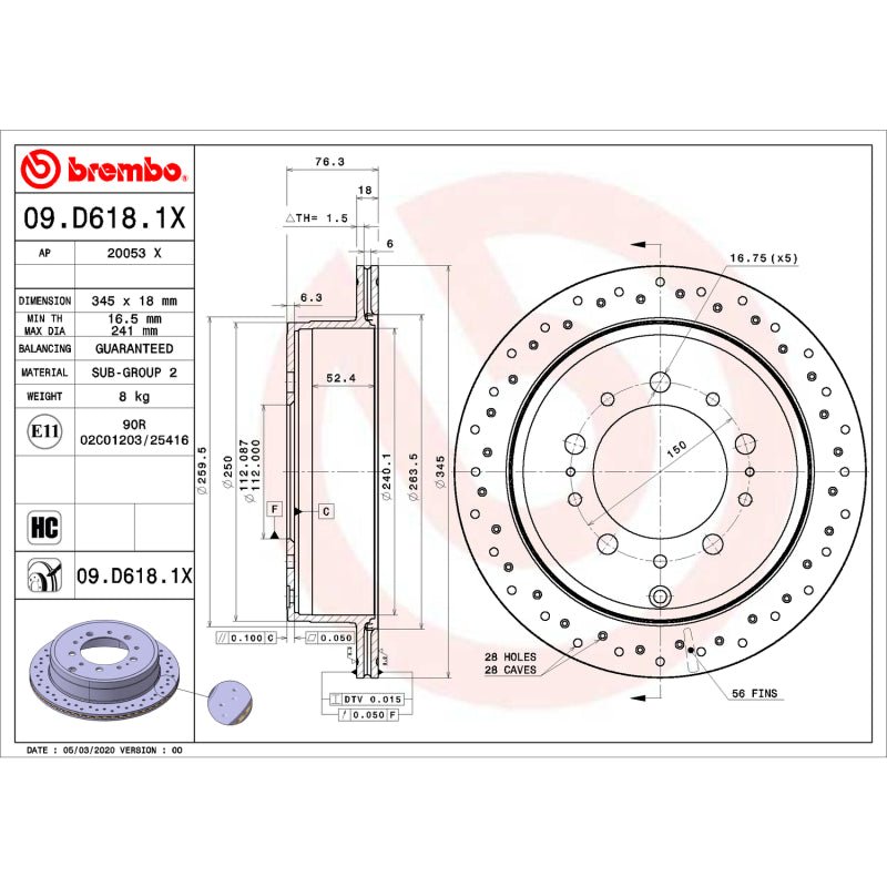 Brembo 14 - 20 Infiniti QX60/15 - 22 Nissan Murano/13 - 20 Nissan Pathfinder Front UV Coated Rotor - My Store