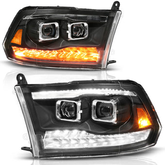 compare product ANZO 09-19 Dodge RAM 1500 / 10-18 2500/3500 LED Proj Headlights SeqSig Black - Pair