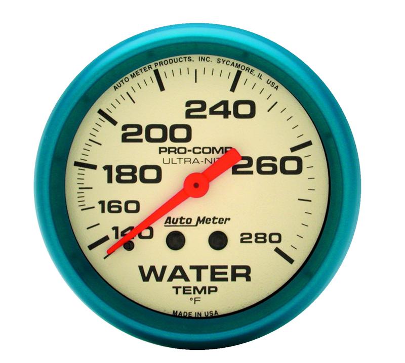 Autometer Ultra - Nite 2 - 5/8in 140 - 280 Degree Liquid Filled Mechanical Glow In Dark Water Temp Gauge - My Store