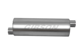 compare product Gibson SFT Superflow Offset/Offset Round Muffler - 8x19in/2.5in Inlet/3in Outlet - Stainless