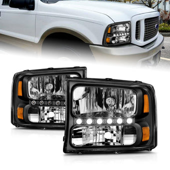 compare product ANZO 2000-2004 Ford Excursion Crystal Headlights Black w/ LED 1pc
