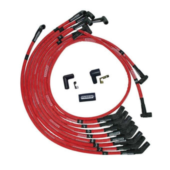 compare product Moroso SB Ford 351W 135 Deg Plug Boots HEI Sleeved Ultra Spark Plug Wire Set - Red