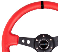 NRG Reinforced Steering Wheel (350mm / 3in. Deep) Red Suede w/Blk Circle Cutout Spokes - My Store