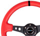 NRG Reinforced Steering Wheel (350mm / 3in. Deep) Red Suede w/Blk Circle Cutout Spokes - My Store