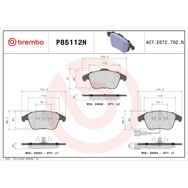 Brembo 2015 Volkswagen Tiguan/CC/Passat/ Audi Q3 Quattro Rear NAO Brake Pad - My Store
