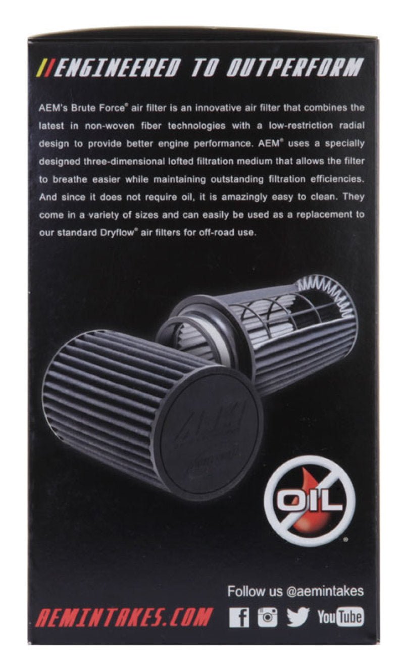 AEM Dryflow Conical Air Filter 2.75in Flange ID / 6in Base OD / 5.125in Top OD / 9.125in Height - My Store