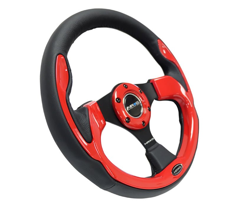 NRG Reinforced Steering Wheel (320mm) Blk w/Red Trim & 5mm 3 - Spoke - My Store