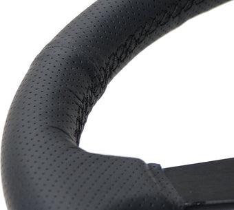 compare product NRG Sport Steering Wheel (350mm / 1.5in Deep) Black Leather Black Stitch w/Matte Black Solid Spokes