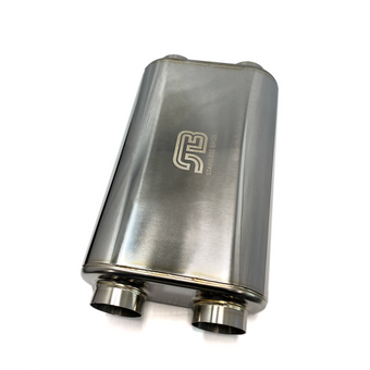 compare product Stainless Bros 17in OAL 2.5in Oval SS304 Polished Finish Muffler - 2.5in Center In/Dual Out