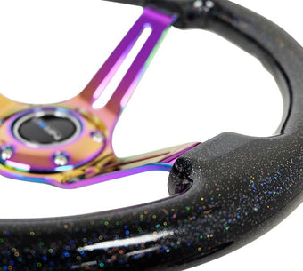compare product NRG Reinforced Steering Wheel (350mm / 3in. Deep) Blk Multi Color Flake w/ Neochrome Center Mark