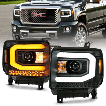 compare product ANZO GMC SIERRA 1500 14-15 2500H/15-19 Projector Headlight Plank Style Black w/ Switchback (Halogen)