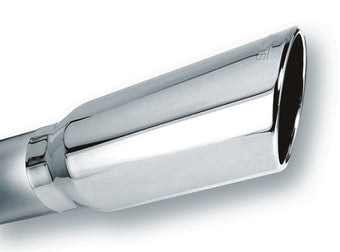 compare product Borla 4in Inlet 5in Round Rolled Angle Cut w/ Clamp x 14in Long Exhaust Tip