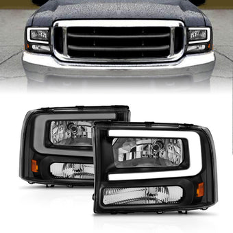 compare product ANZO 99-04 Ford F250/F350/F450/Excursion (excl. 99) Crystal Headlights - w/ Light Bar Black Housing