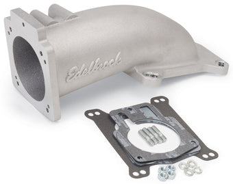 compare product Edelbrock Ultra Low Profile Intake Elbow 90mm Throttle Body to Square-Bore Flange As-Cast Finish