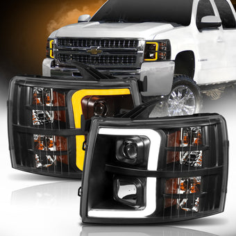 compare product ANZO 07-13 Chevrolet Silverado 1500 Plank Style Projector Headlights Black w/ Amber