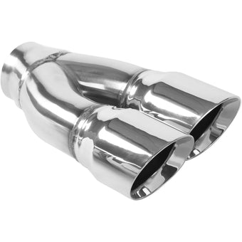 compare product MagnaFlow Tip Stainless Double Wall Round Dual Outlet Polished 3in DIA 2.25in Inlet 9.75in Length