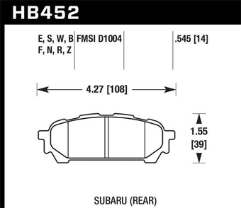 compare product Hawk 03-05 WRX D1004 HP+ Street Rear Brake Pads