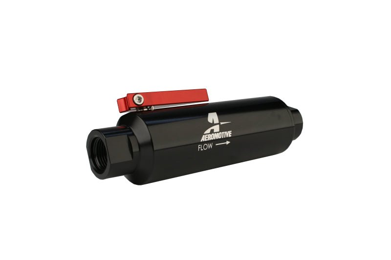 Aeromotive In - Line AN - 10 Filter w/Shutoff Valve 100 Micron SS Element - Black Anodize Finish - My Store