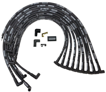 compare product Moroso Ford 289-302 Ignition Wire Set - Ultra 40 - Unsleeved - HEI - Under Header - Black