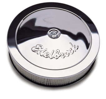 compare product Edelbrock Air Cleaner Pro-Flo Series Round Steel Top Paper Element 14In Dia X 3 313In Chrome