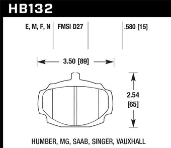 compare product Hawk 62-81 MG MGB Front ER-1 Brake Pads