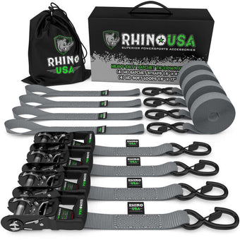 compare product Rhino USA Heavy Duty Ratchet Tie-Down 4-Pack (Gray) 1.6In X 8Ft