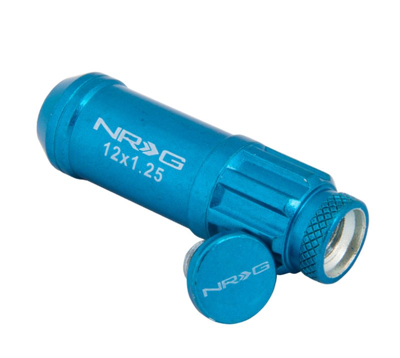 NRG 700 Series M12 X 1.25 Steel Lug Nut w/Dust Cap Cover Set 21 Pc w/Locks & Lock Socket - Blue - My Store