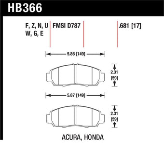 compare product Hawk 04+ Accord TSX / 99-08 TL / 01-03 CL / 08+ Honda Accord EX Ceramic Street Front Brake Pads