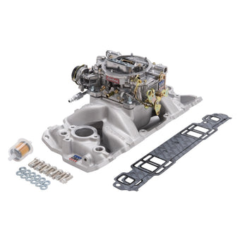 compare product Edelbrock Manifold And Carb Kit Performer Air-Gap Small Block Chevrolet 1957-1986 Natural Finish
