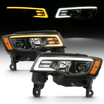 compare product ANZO 2017-2018 Jeep Grand Cherokee Projector Headlights w/ Plank Style Switchback - Black w/ Amber