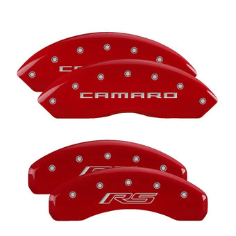 compare product MGP 4 Caliper Covers Engraved Front Gen 5/Camaro Engraved Rear Gen 5/RS Red finish silver ch