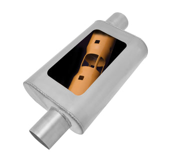 compare product Gibson MWA Superflow Offset/Offset Oval Muffler - 4x9x14in/2.5in Inlet/2.5in Outlet - Stainless