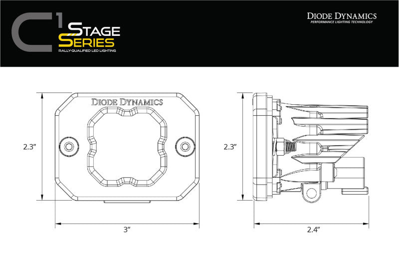 Diode Dynamics Stage Series C1 LED Pod Sport - Yellow Flood Flush ABL Each - My Store