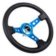 NRG Reinforced Steering Wheel (350mm / 3in. Deep) Blk Leather w/Blue Circle Cutout Spokes - My Store