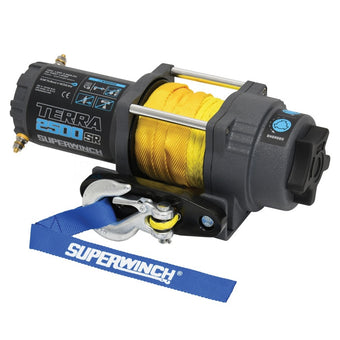 compare product Superwinch 2500 LBS 12V DC 3/16in x 40ft Synthetic Rope Terra 2500SR Winch - Gray Wrinkle
